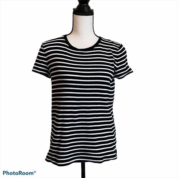 Jones of New York Black and White Striped T-Shirt - Picture 1 of 6
